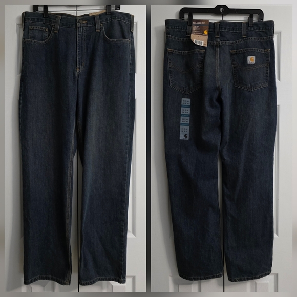 Carhartt Men's Dark Blue Relaxed Fit Holter Jeans, Dark Wash, Size 36x32 - Picture 2 of 6